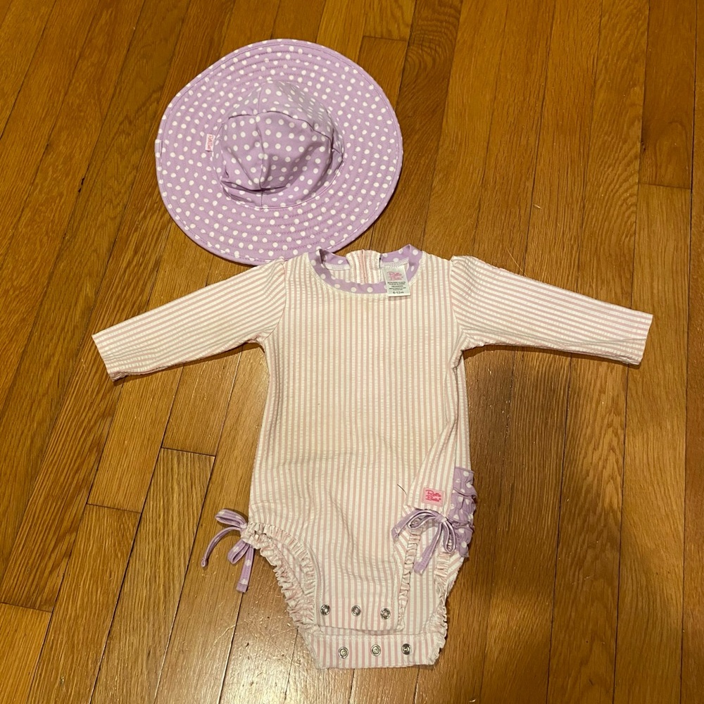 Ruffle Butts rash guard one piece suit and hat